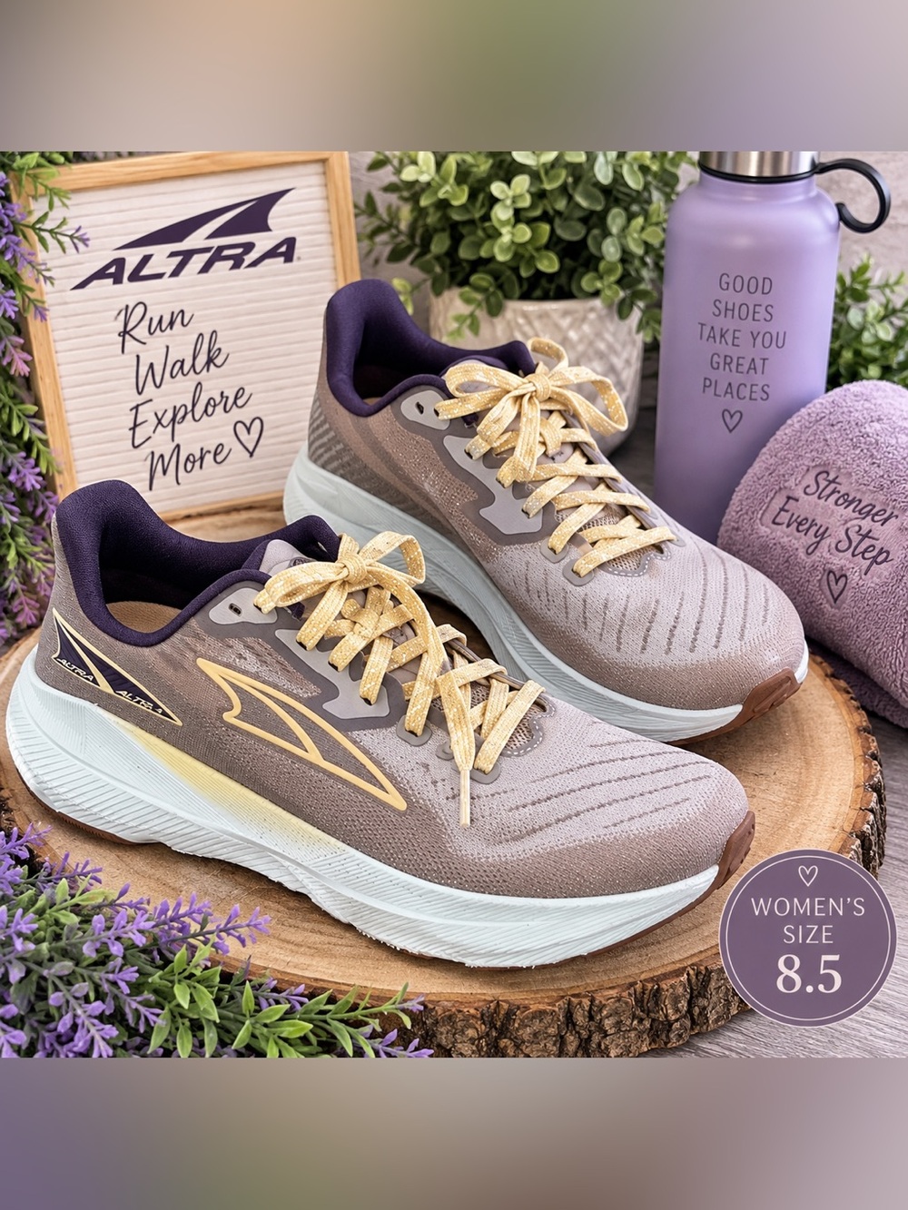 Altra Experience Flow Running Shoes Women’s 8.5 Taupe Purple Gold